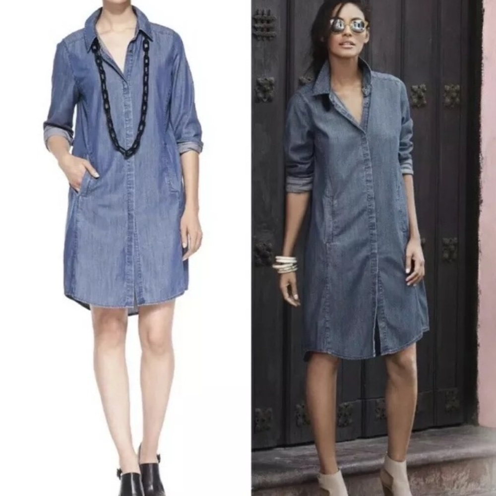 Pre-owned Eileen Fisher Denim Dress welt pockets